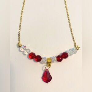 Ruby Baroque Crystal Pendant  Necklace